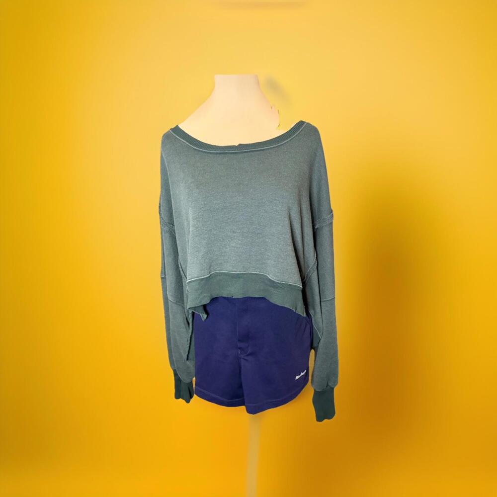 Free People We The Free Camden Cropped Sweatshirt Forest Pine Green Large Oversz